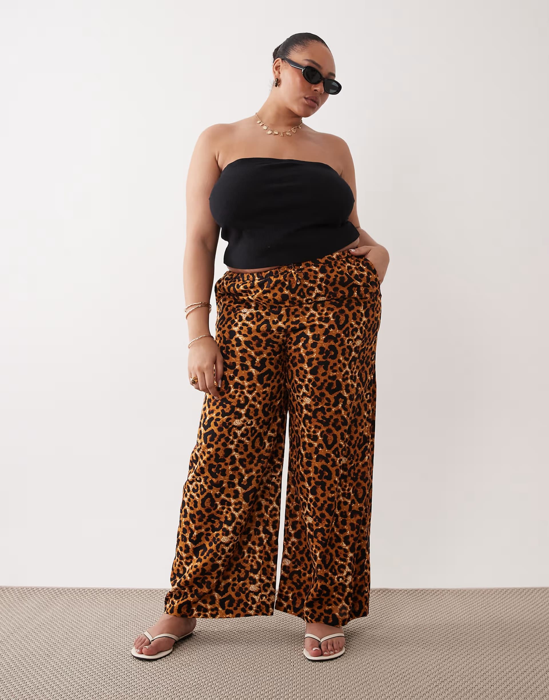 ASOS Esmee Curve tie front beach trouser in leopard