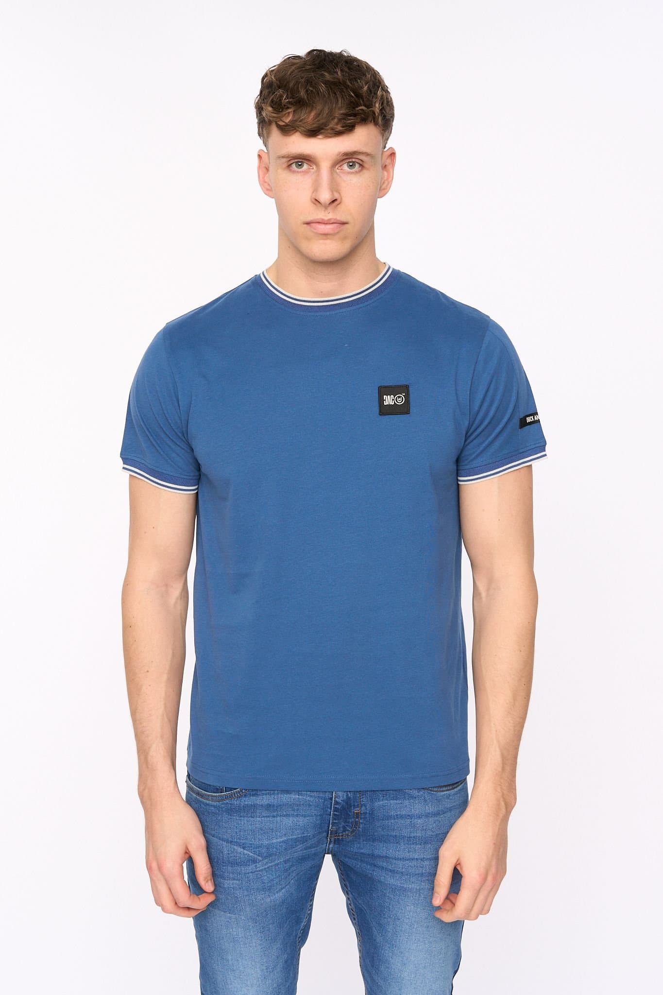 Duck&Cover Duck&Cover Men's Wrentham Premium T-Shirt with Contrast Ribbing in Blue