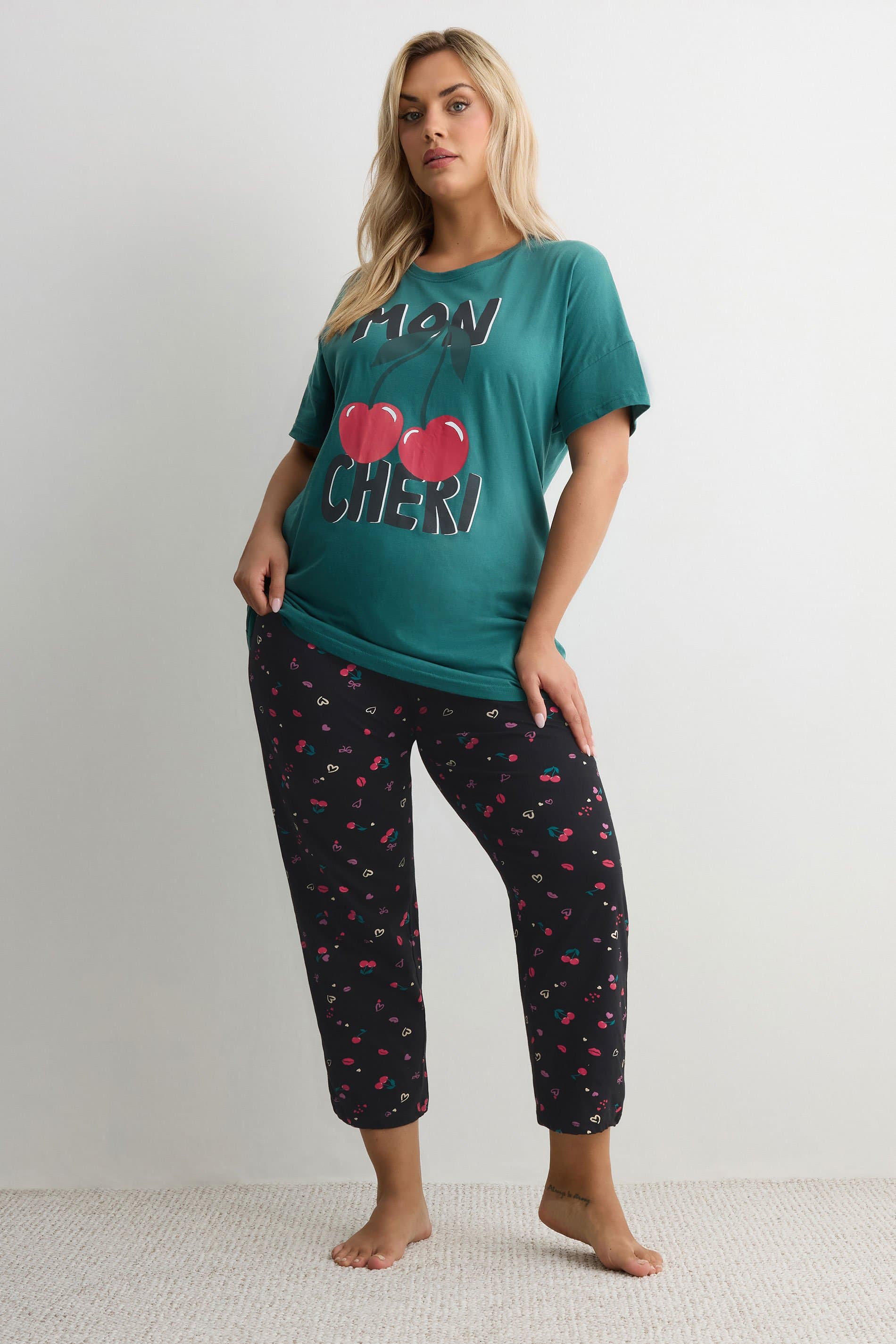 Yours Plus Size Green 'Mon Cheri' Pyjama Set