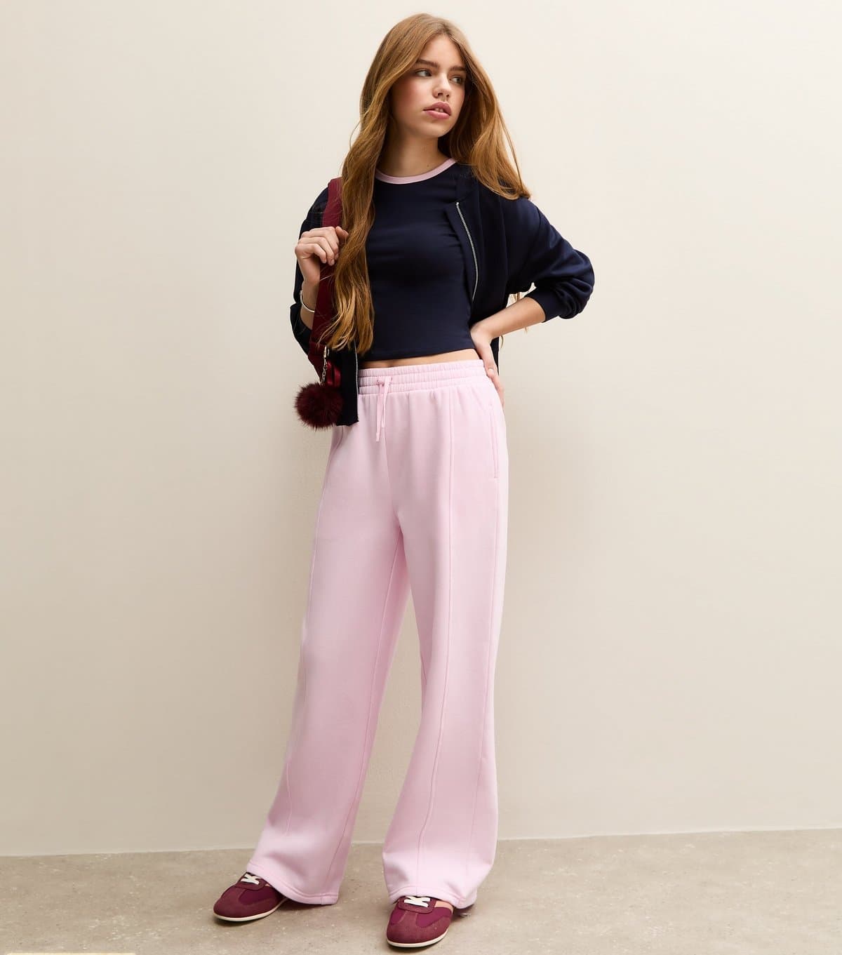 New Look Girls' Pink Seam Detail Wide Leg Joggers New Look