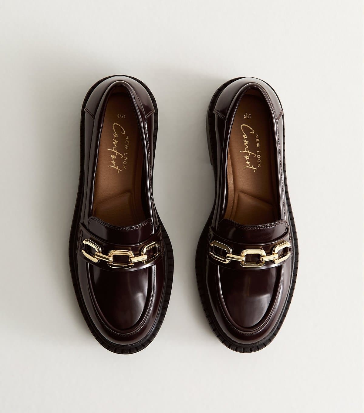 New Look Women's Dark Burgundy Faux Leather Chunky Loafers Vegan New Look