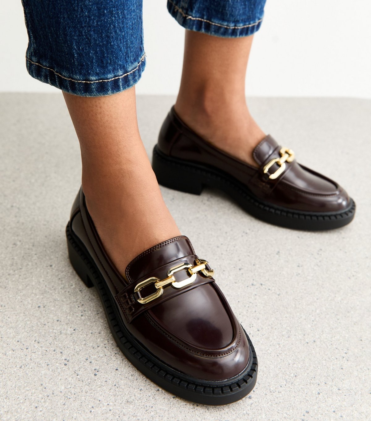 New Look Women's Dark Burgundy Faux Leather Chunky Loafers Vegan New Look - 2