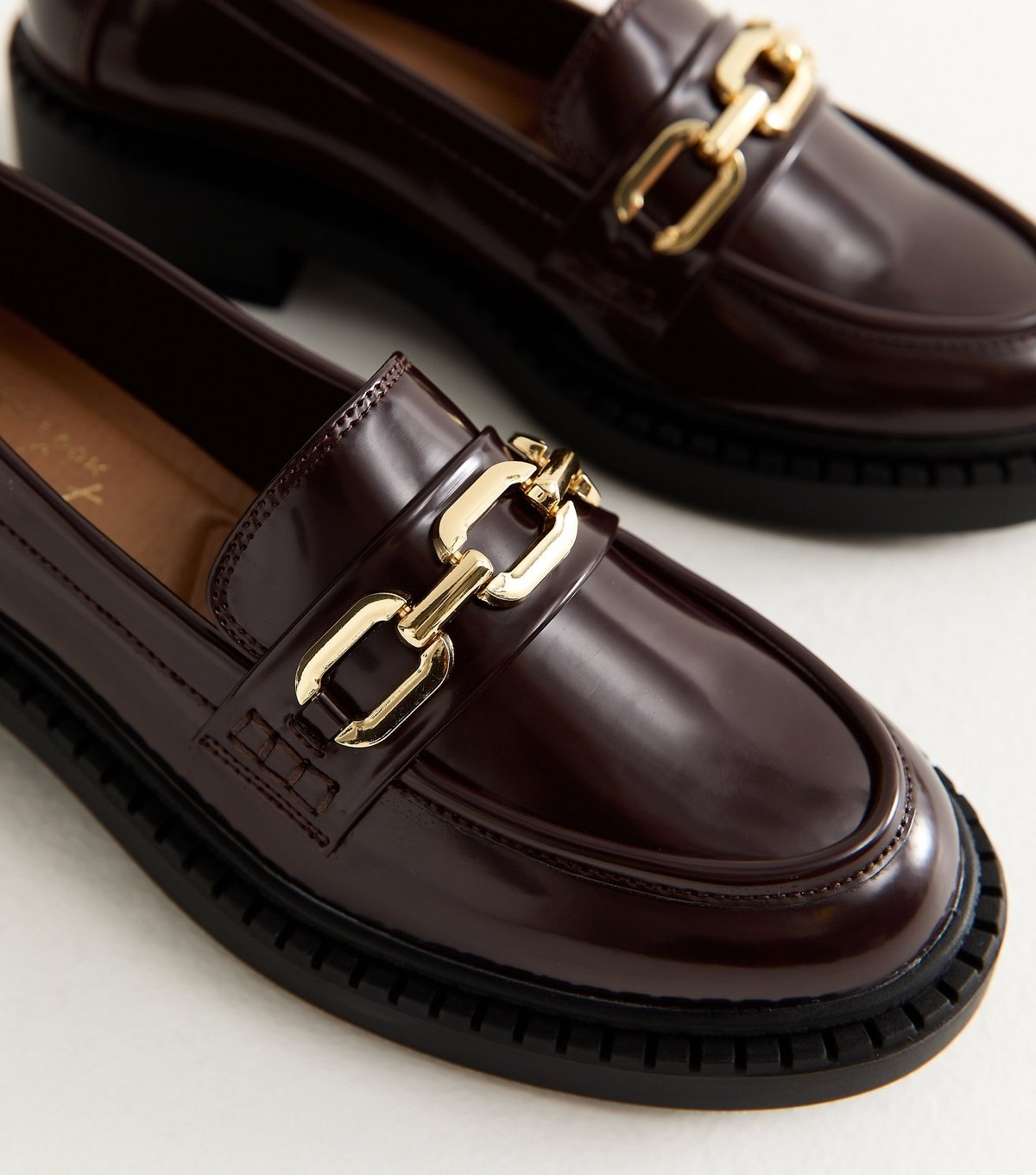 New Look Women's Dark Burgundy Faux Leather Chunky Loafers Vegan New Look - 3