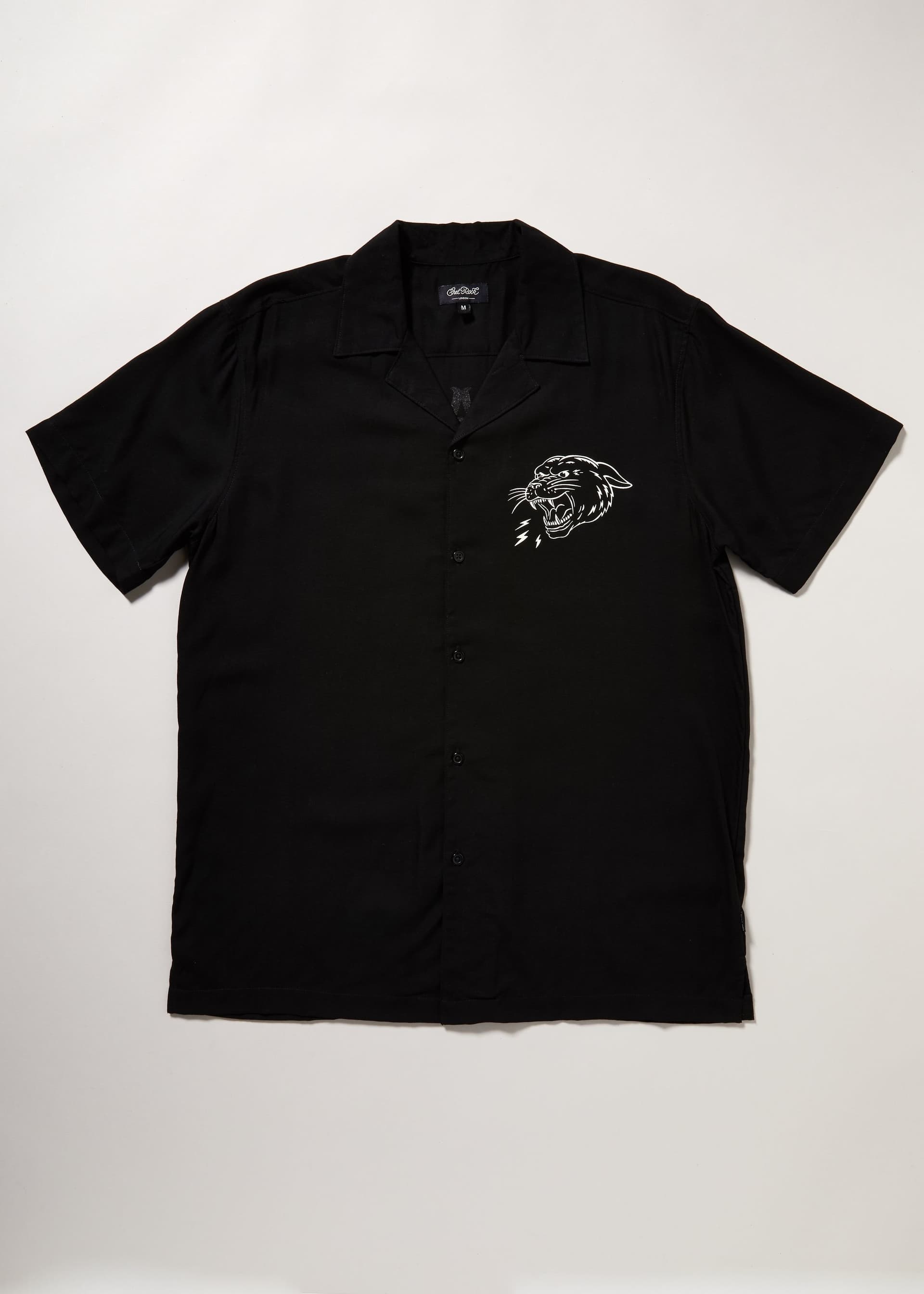 Chet Rock Chet Rock Men's Panther Rockabilly Bowling Shirt with Back Graphic in Black