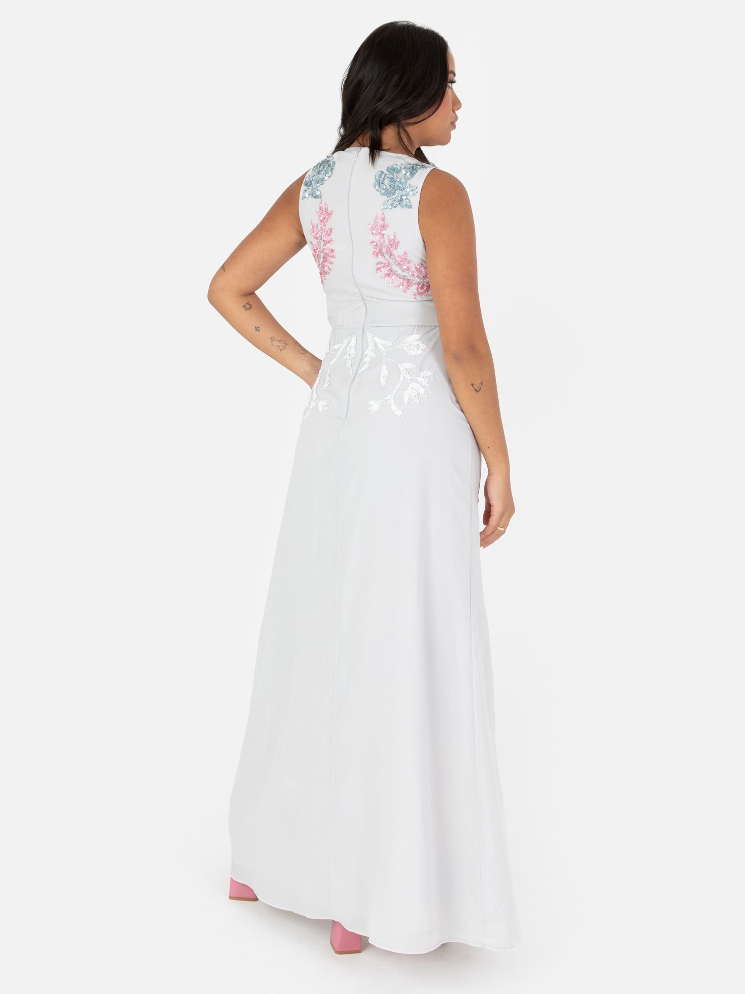 Maya Deluxe Maya Deluxe Women's Embellished Sleeveless Maxi Dress in Grey - 3