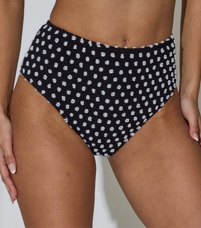 South Beach Women's Black Textured Polka High Waist Tummy Control Bikini Brief South Beach New Look - 3