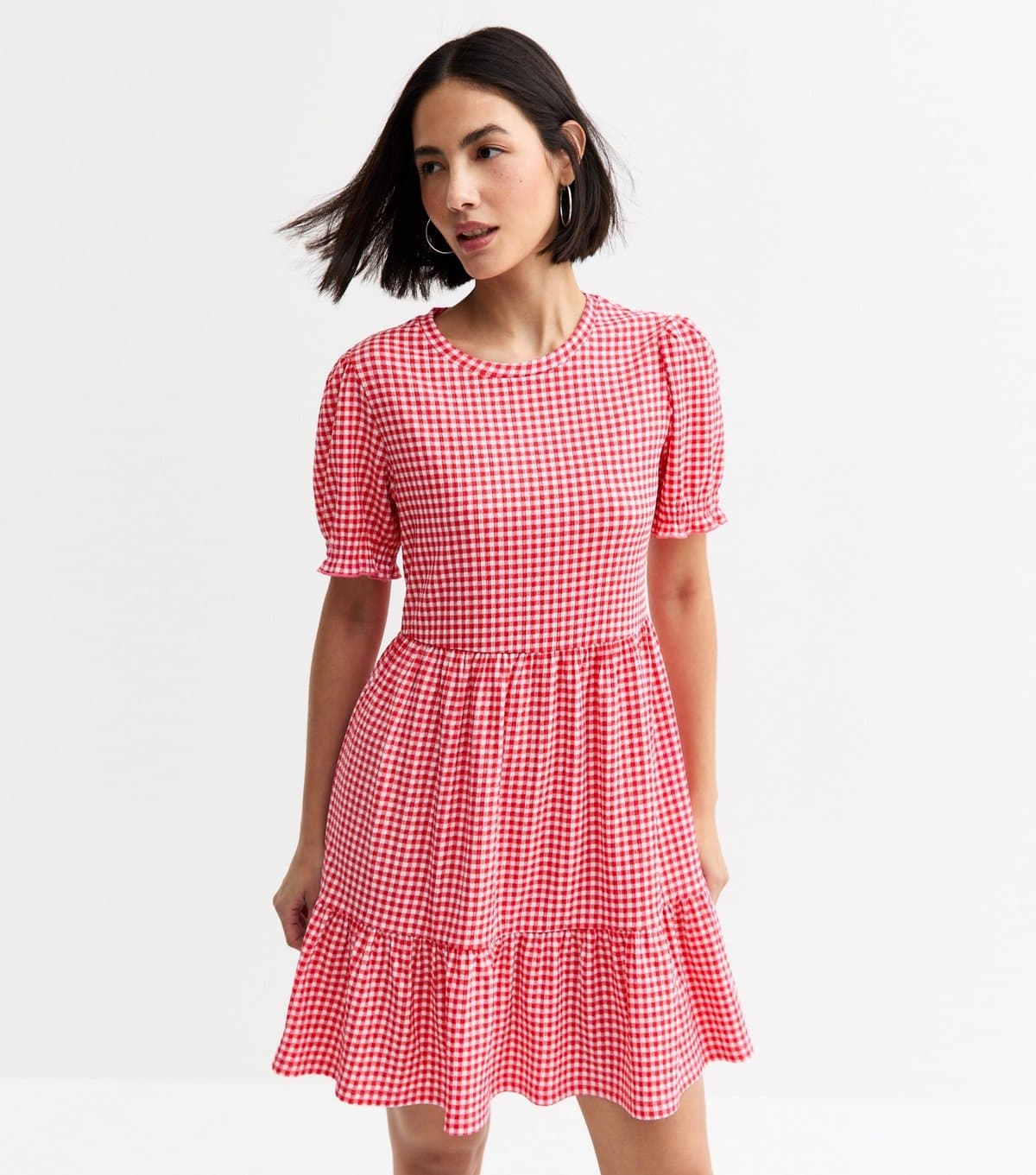 New Look Women's Red Gingham Check Jersey Mini Dress New Look