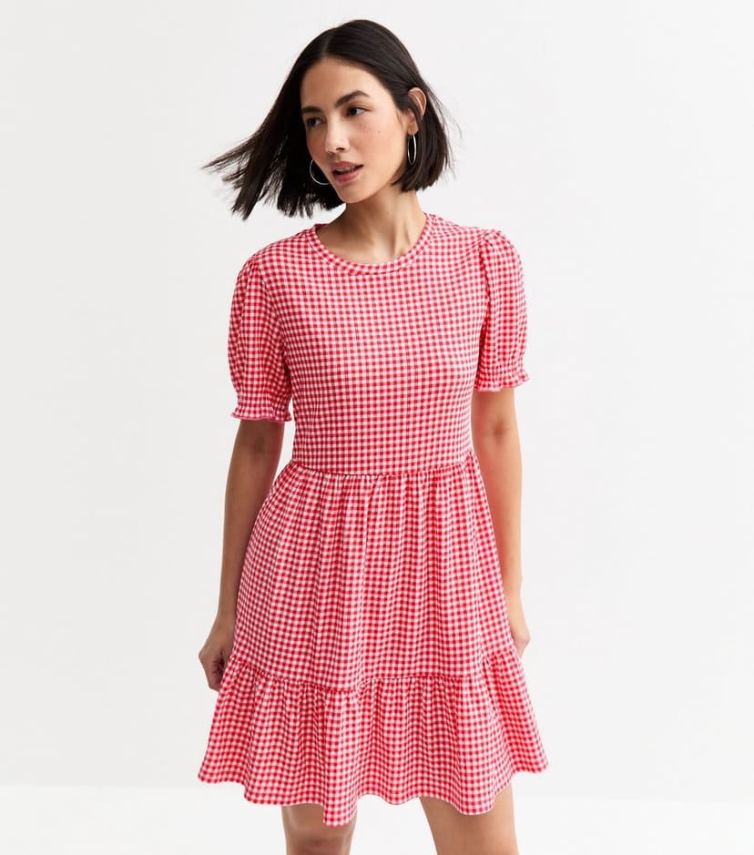 New Look Women's Red Gingham Check Jersey Mini Dress New Look - 1