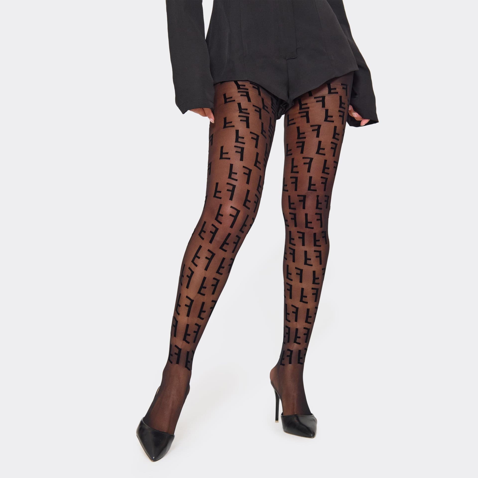 EGO Printed Logo Detail Tights In Black, Women's Size UK 0