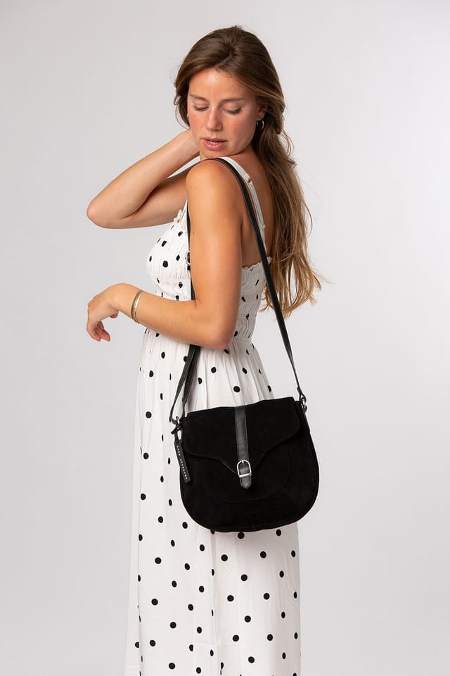 Pure Luxuries London Pure Luxuries London Women's 'Azura' Suede Cross Body Bag in Black - 2