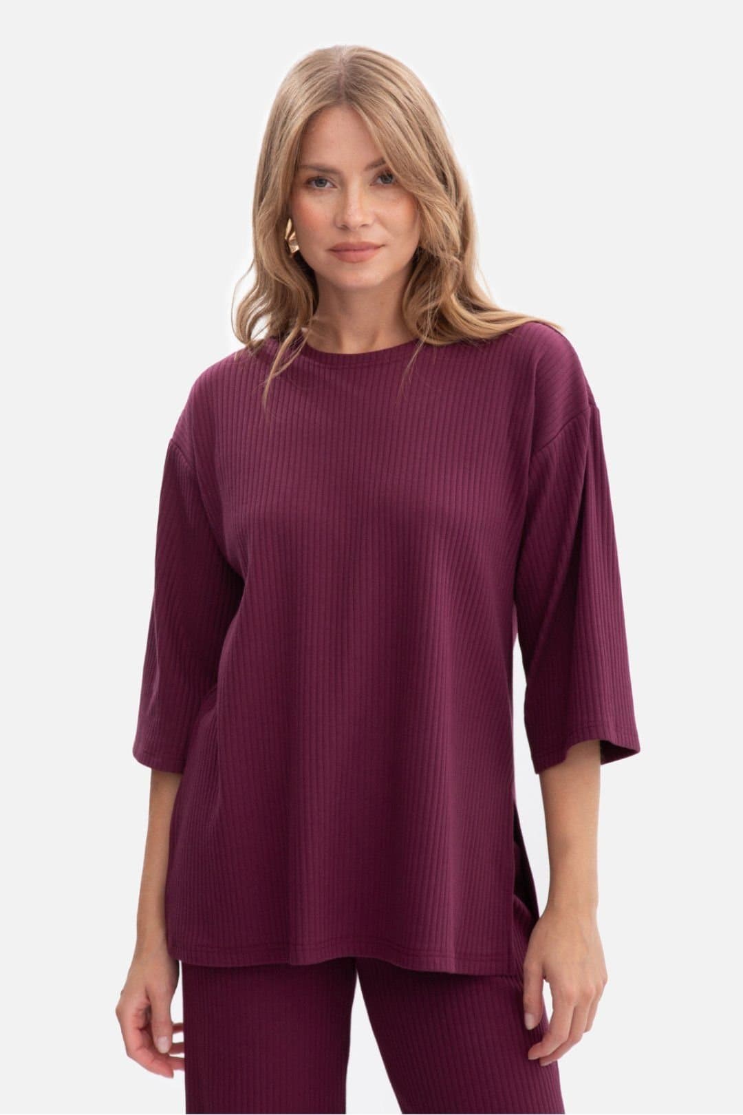 Love Lace Love Lace Violet Ribbed Elastic Blouse with Slits