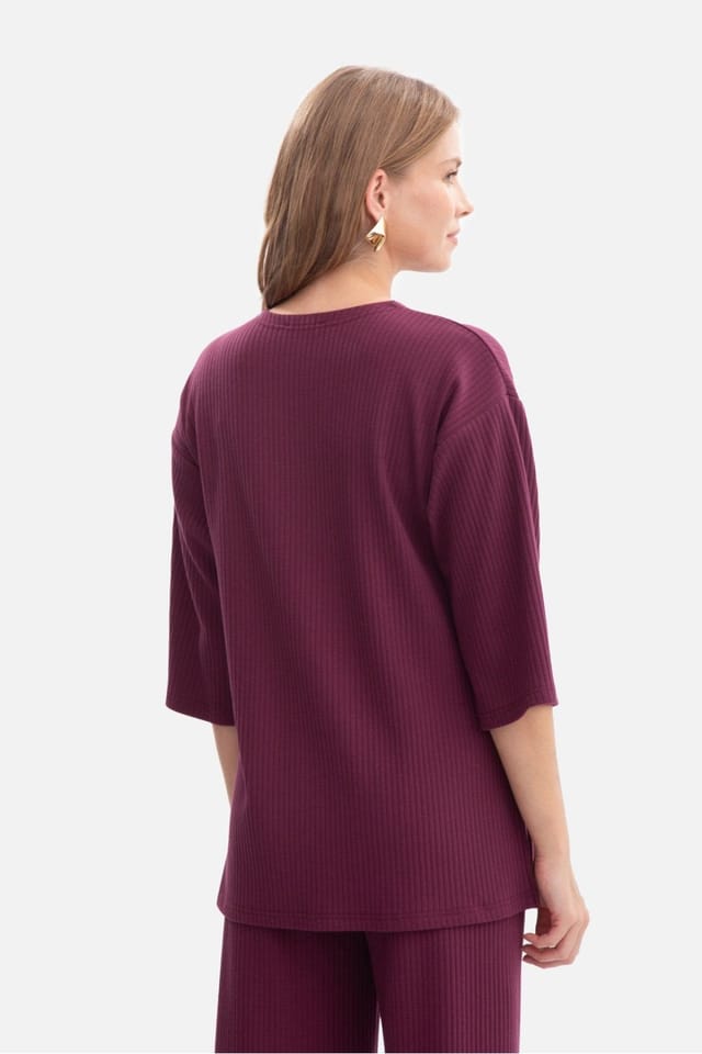 Love Lace Love Lace Women's Ribbed Elastic Blouse with Slits in Violet - 3