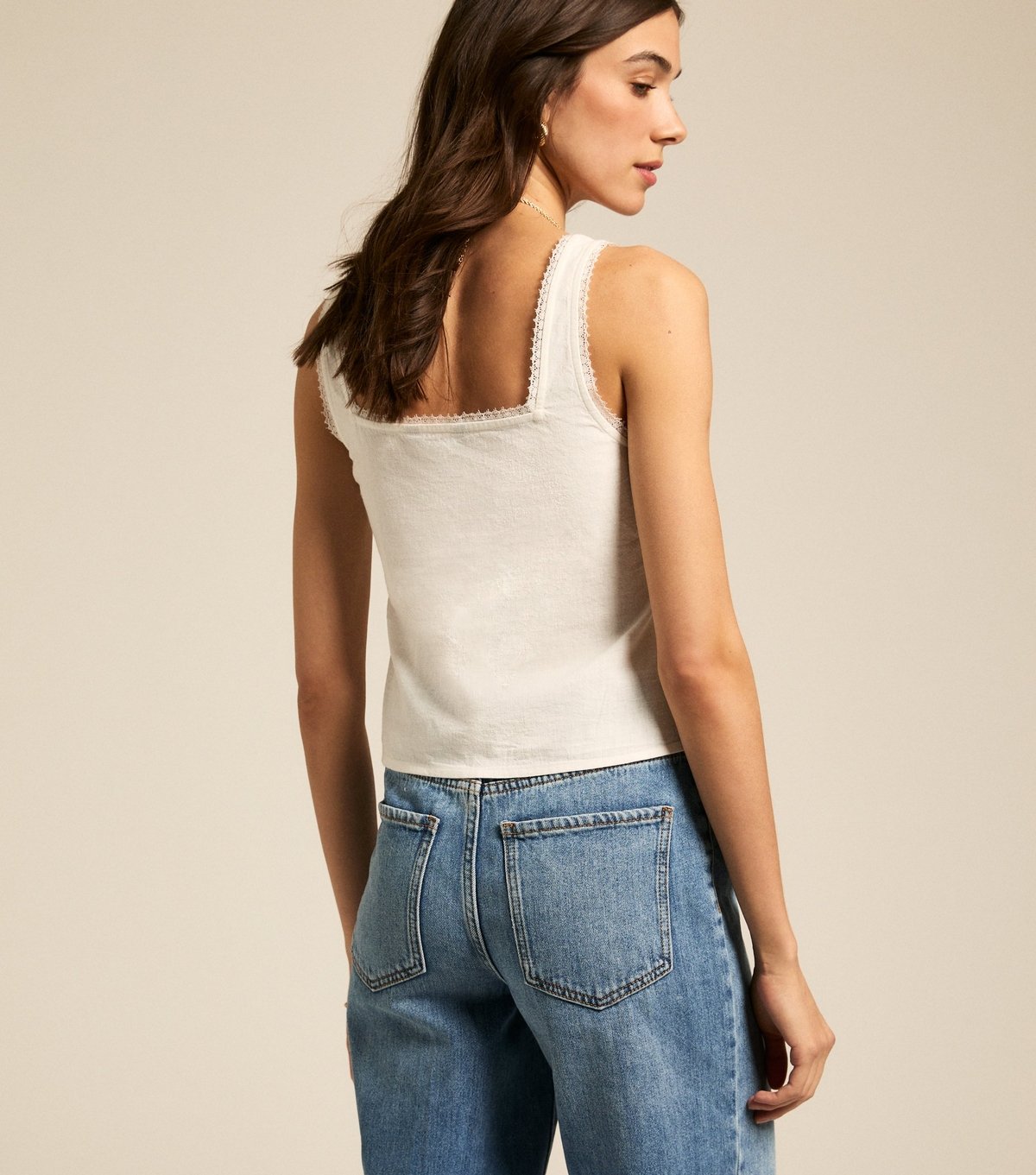 New Look Women's White Broderie Anglaise Tie Front Cami Top New Look - 4