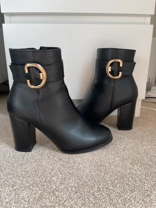 ASOS ASOS Black Faux Leather Buckle High Heel Ankle Boots Women’s Size UK 3 Wide Fit