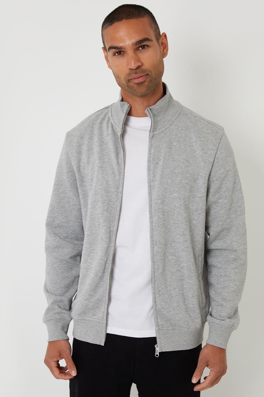 Threadbare Threadbare Men's Funnel Neck Zip Through Sweatshirt in Light Grey