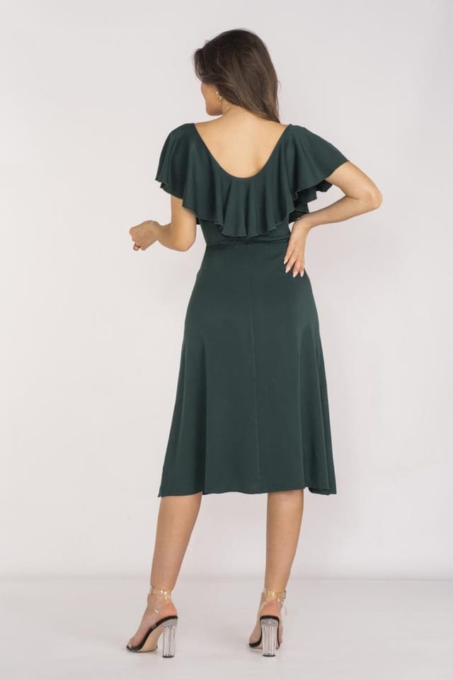 Love Lace Love Lace Women's Elegant Ruffle Neck Midi Dress with Elastic Waist in Green - 3