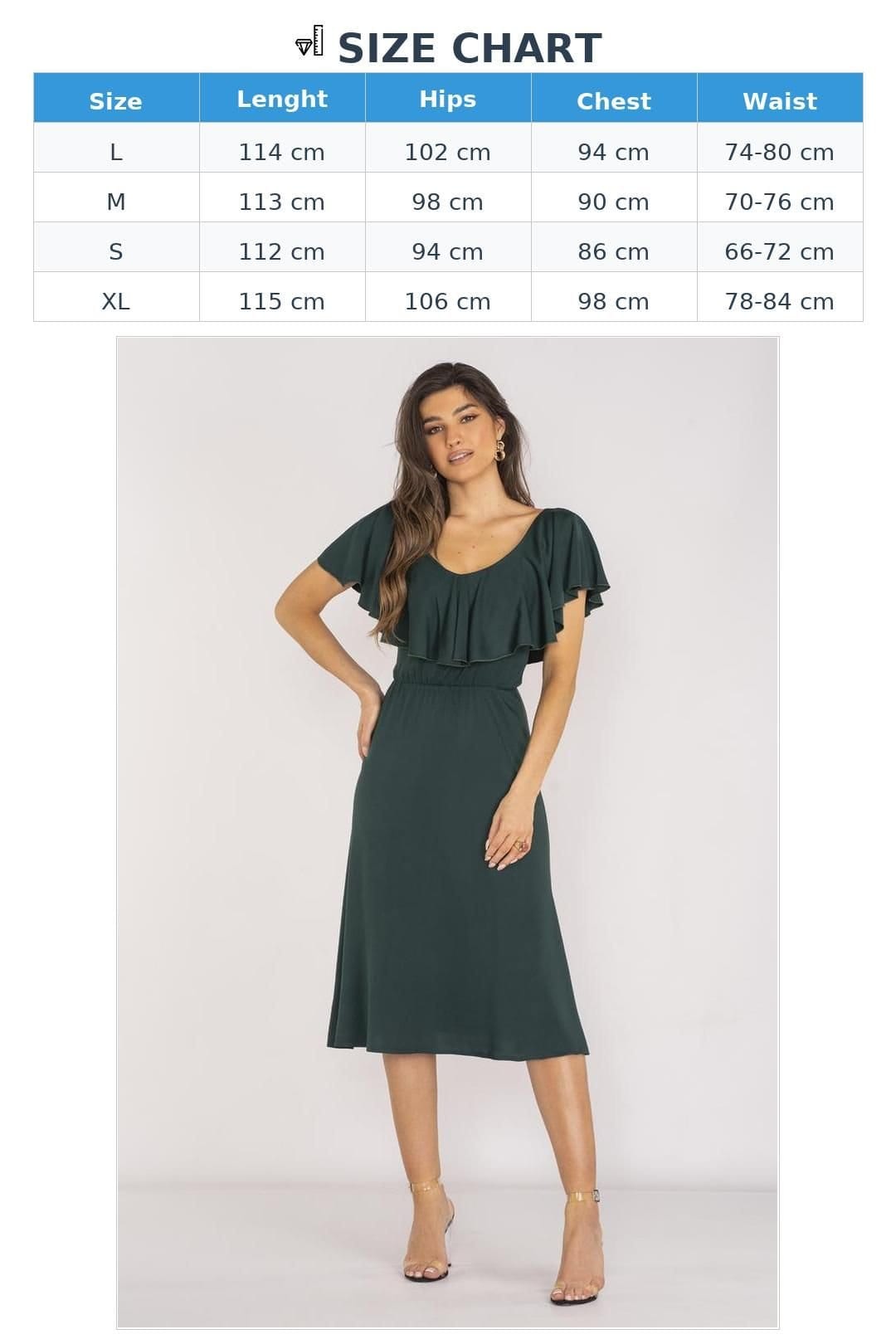 Love Lace Love Lace Women's Elegant Ruffle Neck Midi Dress with Elastic Waist in Green - 4