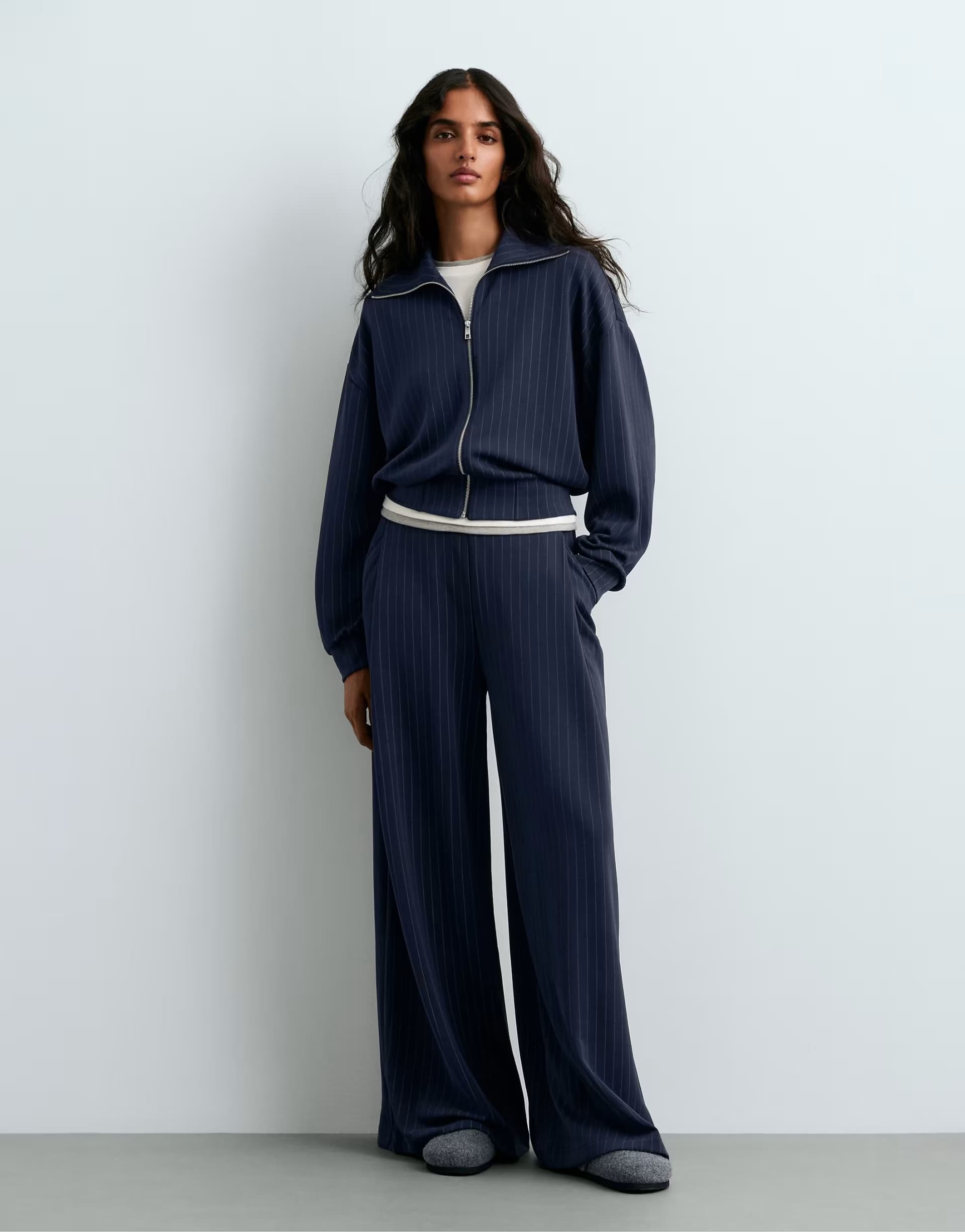 ASOS OYSHO Modal pinstripe boxy jacket in navy