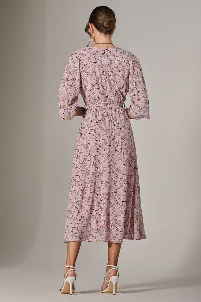 Jolie Moi Jolie Moi Women's Tie Front Half Sleeve Midi Dress in Light Pink - 2