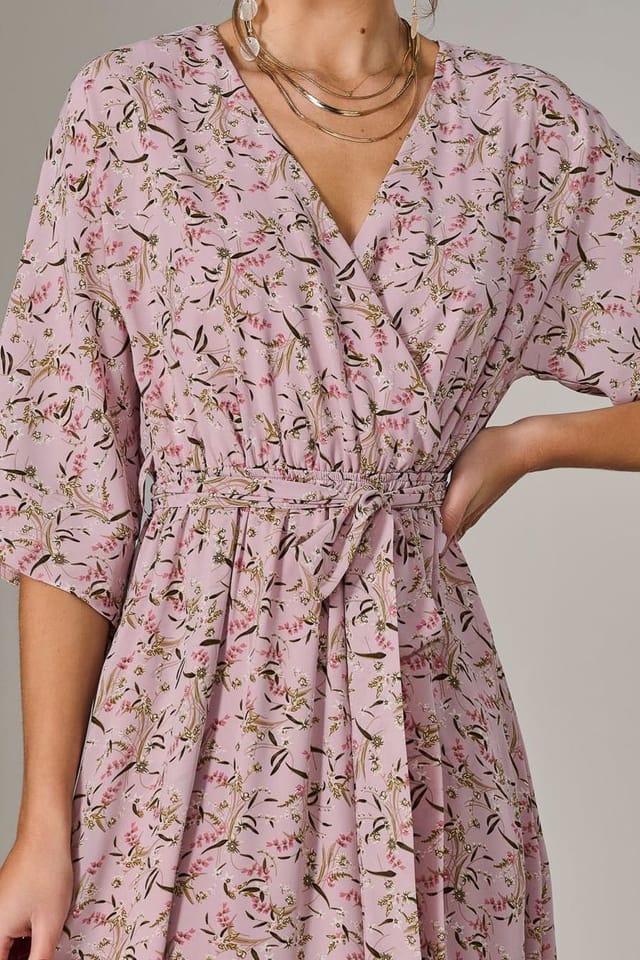 Jolie Moi Jolie Moi Women's Tie Front Half Sleeve Midi Dress in Light Pink - 3