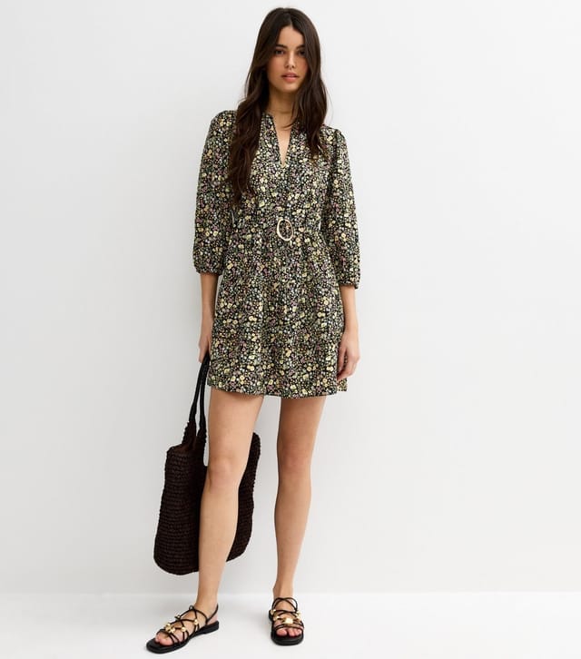 New Look Women's Black Ditsy Floral Tiered Mini Dress New Look - 2