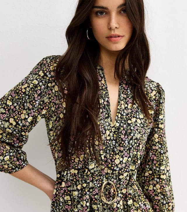 New Look Women's Black Ditsy Floral Tiered Mini Dress New Look - 3