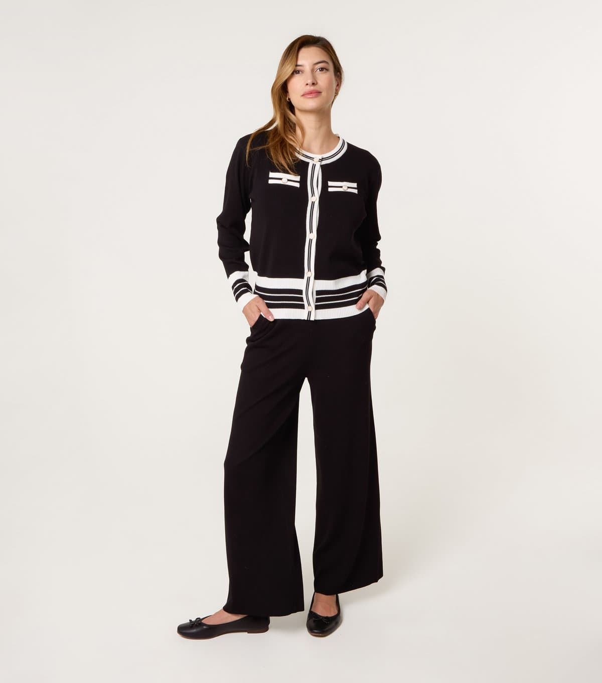 Blue Vanilla Women's Black Black Contrast Trim Top and Trousers Co-ord Blue Vanilla New Look
