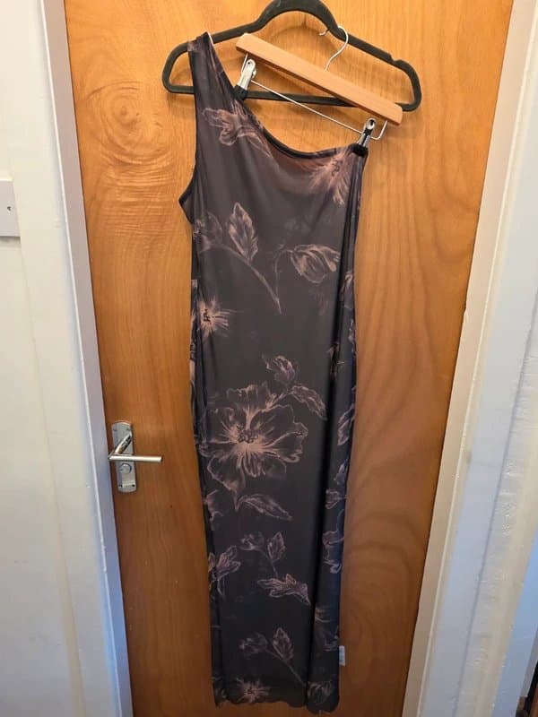 ASOS Design Floral Mesh Asymmetric Maxi Dress