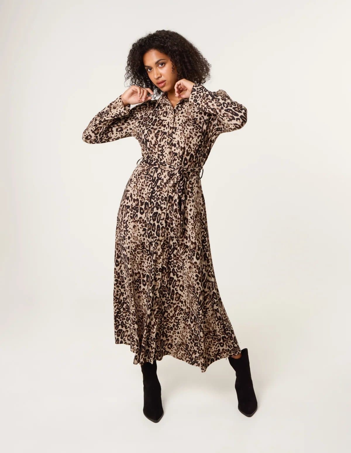 Blue Vanilla Soft Touch Leopard Print Midi Shirt Dress