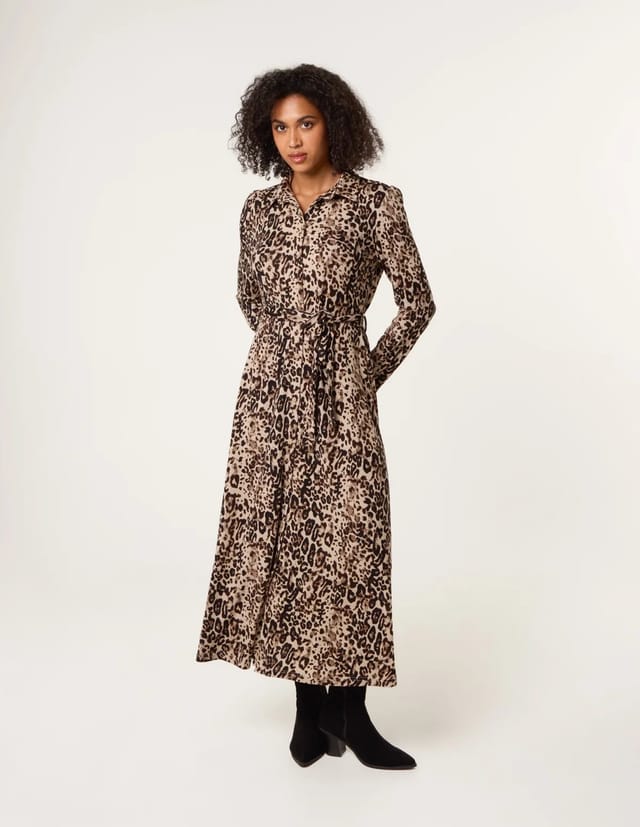 Blue Vanilla Soft Touch Leopard Print Midi Shirt Dress - 3