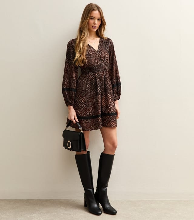 New Look Women's Brown Animal Print Long Sleeve Mini Dress New Look - 3