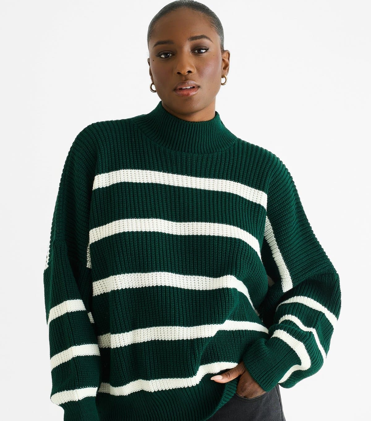 Gini London Women's Green Oversized Striped Chunky Knit Jumper Gini London New Look