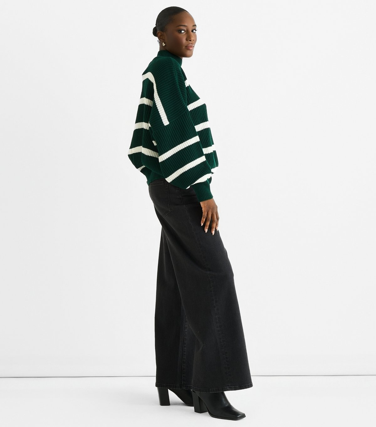Gini London Women's Green Oversized Striped Chunky Knit Jumper Gini London New Look - 3