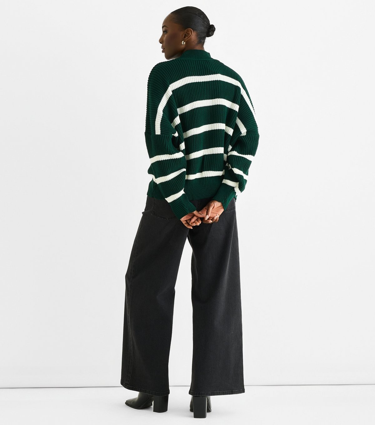 Gini London Women's Green Oversized Striped Chunky Knit Jumper Gini London New Look - 4