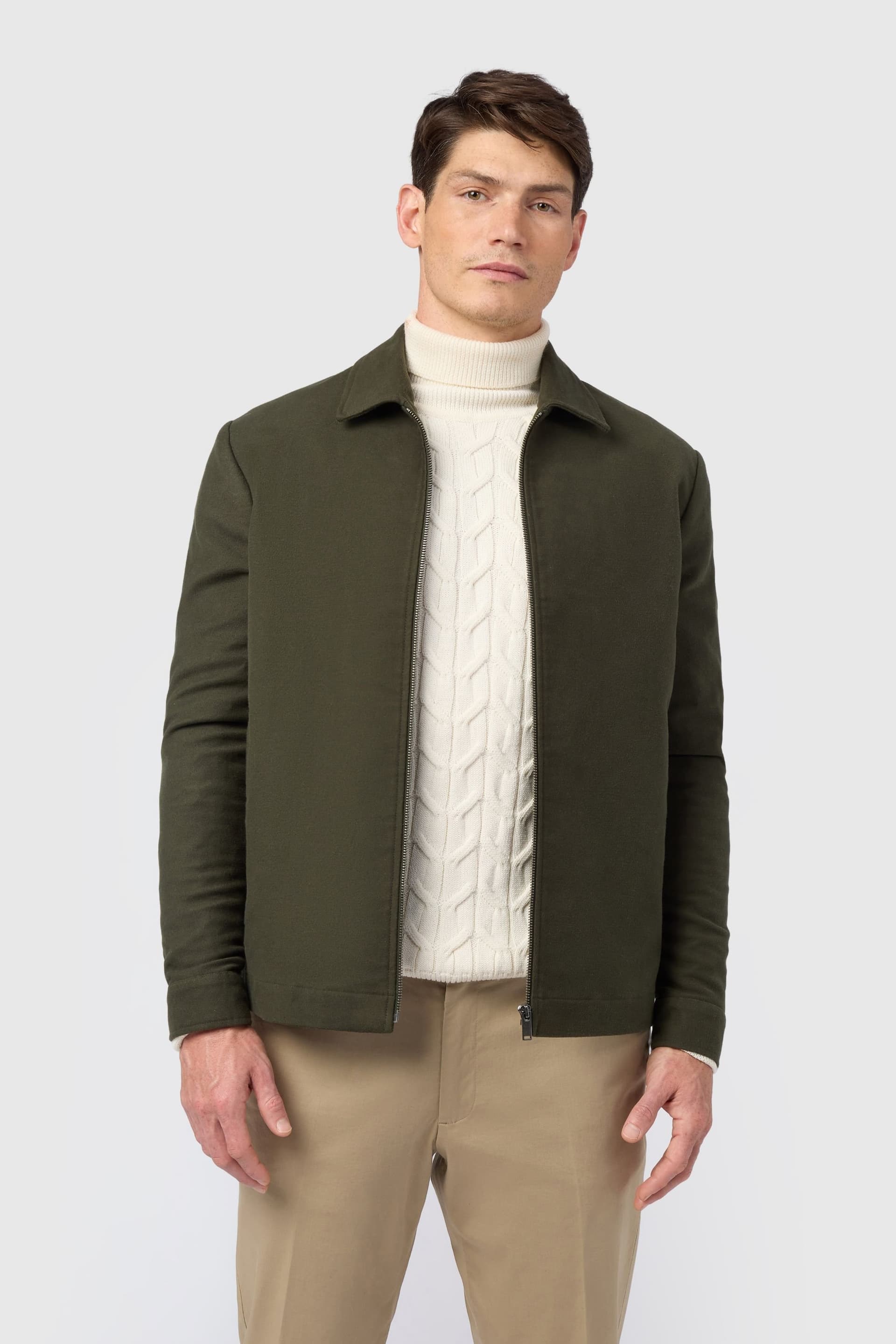 Melka Melka Men's Olive Zipped Harrington Jacket