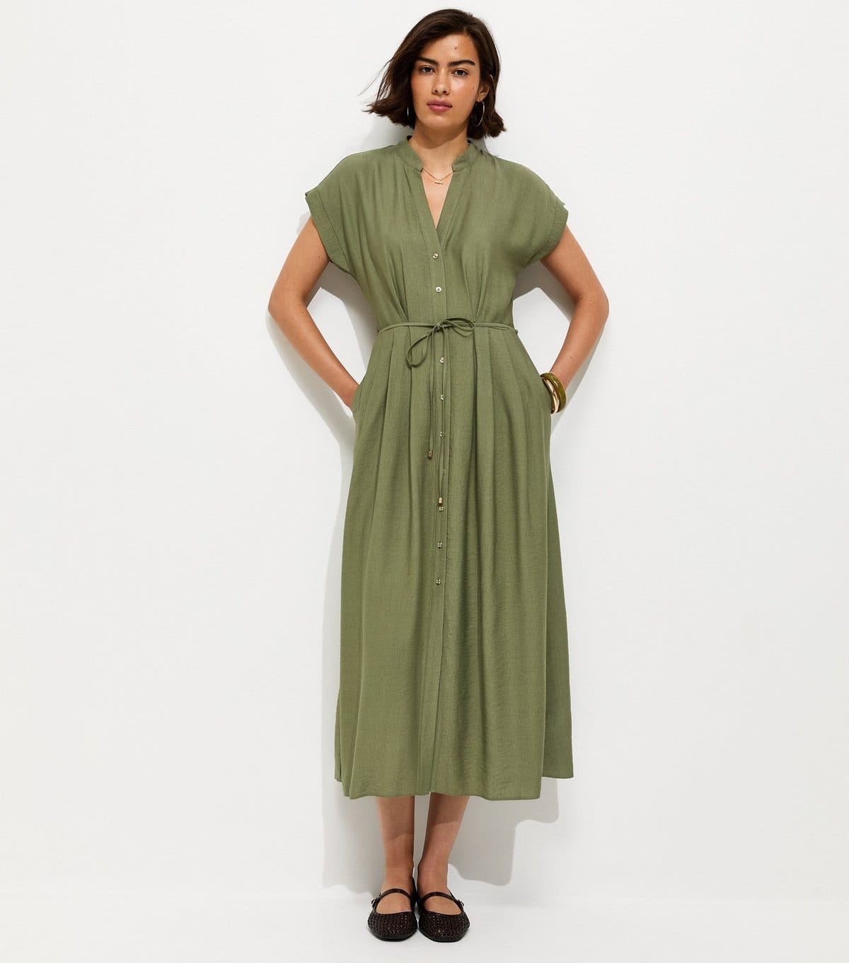 Women's Khaki Toggle Shirt Midi Dress New Look