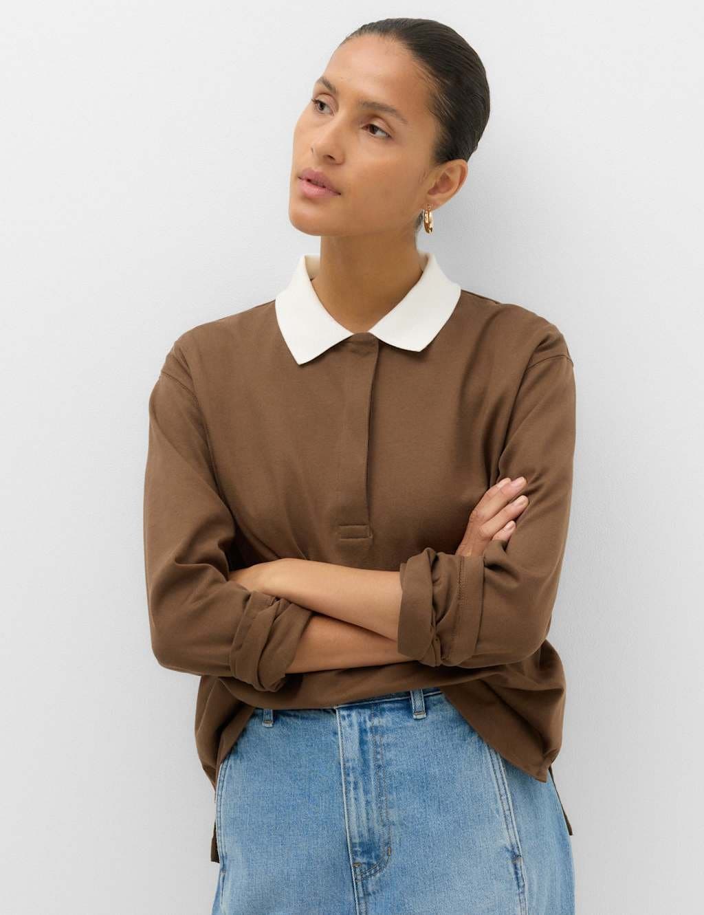 Marks & Spencer M&S Pure Cotton Rugby Polo Top Brown