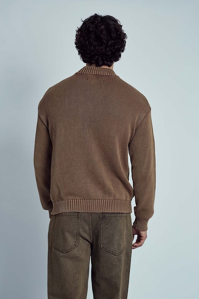 Native Youth Native Youth Men's Cotton Cable High Mock Neck Oversized Long Sleeve Jumper in Brown - 2