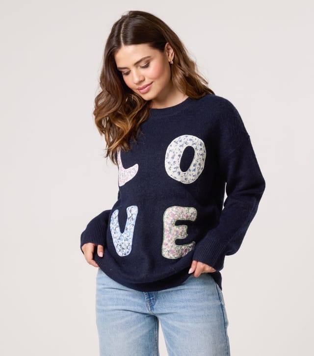 Blue Vanilla Women's Navy Love Embroidered Jumper Blue Vanilla New Look - 3
