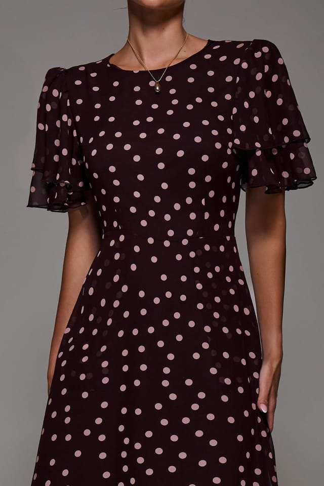 Jolie Moi Jolie Moi Women's Frill Detail Chiffon Midaxi Dress in Burgundy - 3