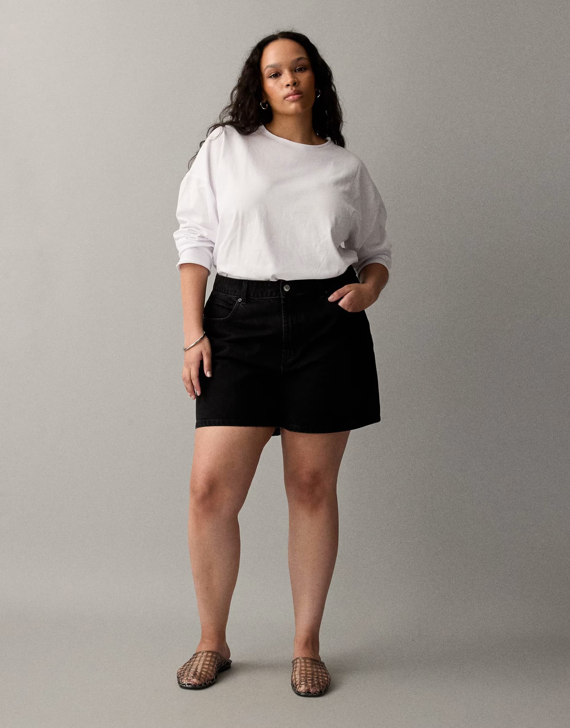 ASOS ASOS Curve Denim Dad Short in Washed Black