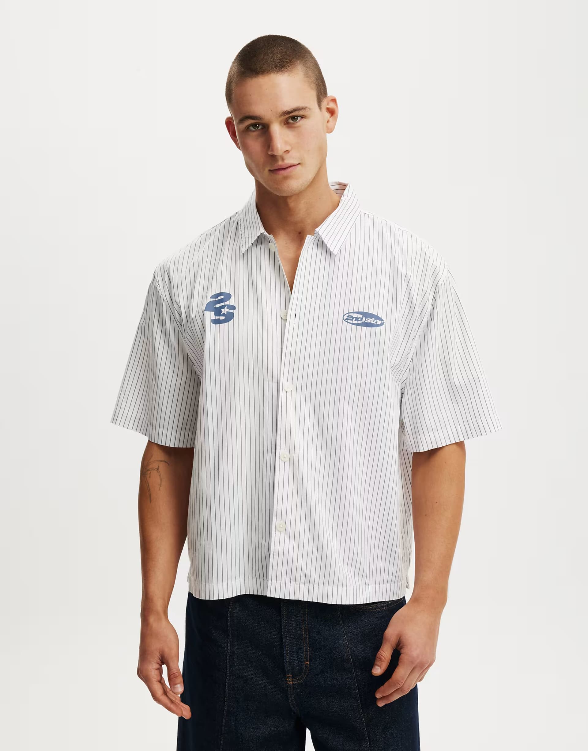 ASOS Cotton On Alex short sleeve shirt in white stripe