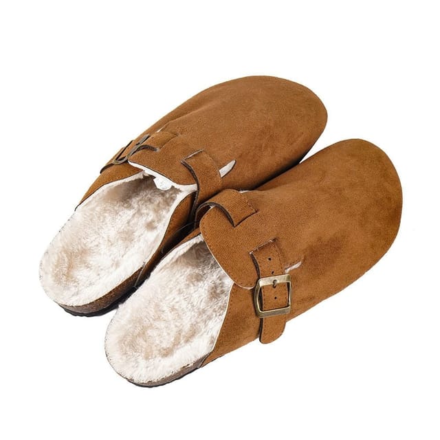 Voltico Voltico Men's Men's Faux Suede Clogs with Plush Lining - Warm & Anti-Slip Slippers in Brown - 2
