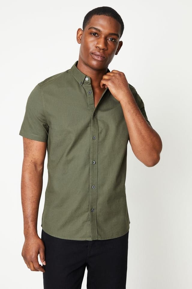 Burton Burton Men's Khaki Short Sleeve Oxford Shirt - 2