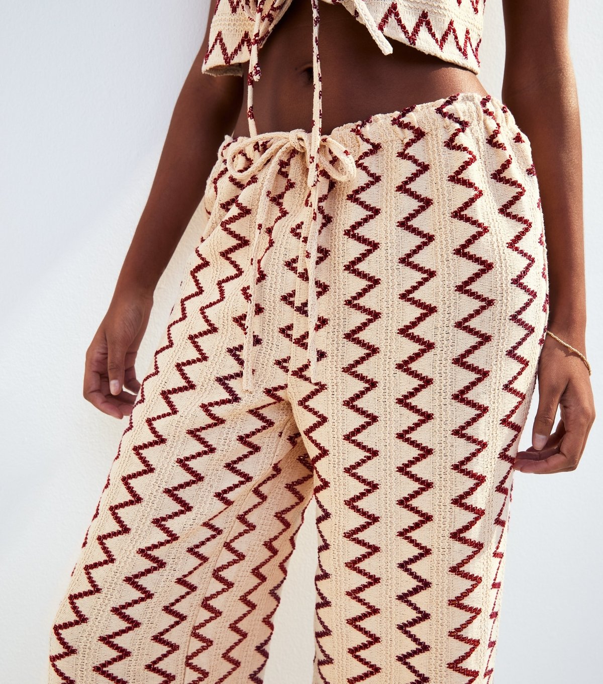 New Look Women's Cream Textured Zig Zag Beach Trousers New Look - 3
