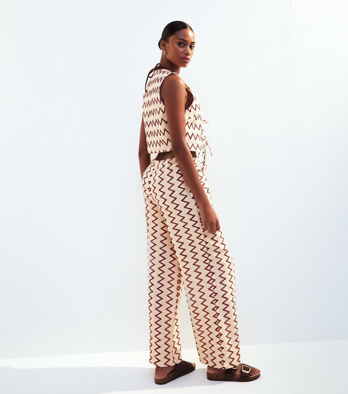 New Look Women's Cream Textured Zig Zag Beach Trousers New Look - 4