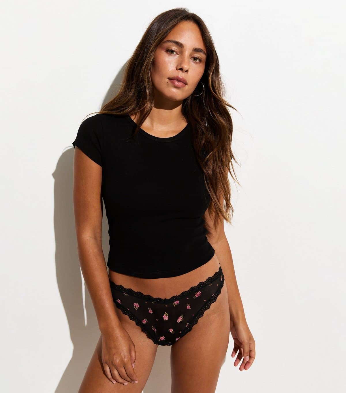 New Look Women's Black Floral Patterned Mesh Lace Brazilian Briefs New Look