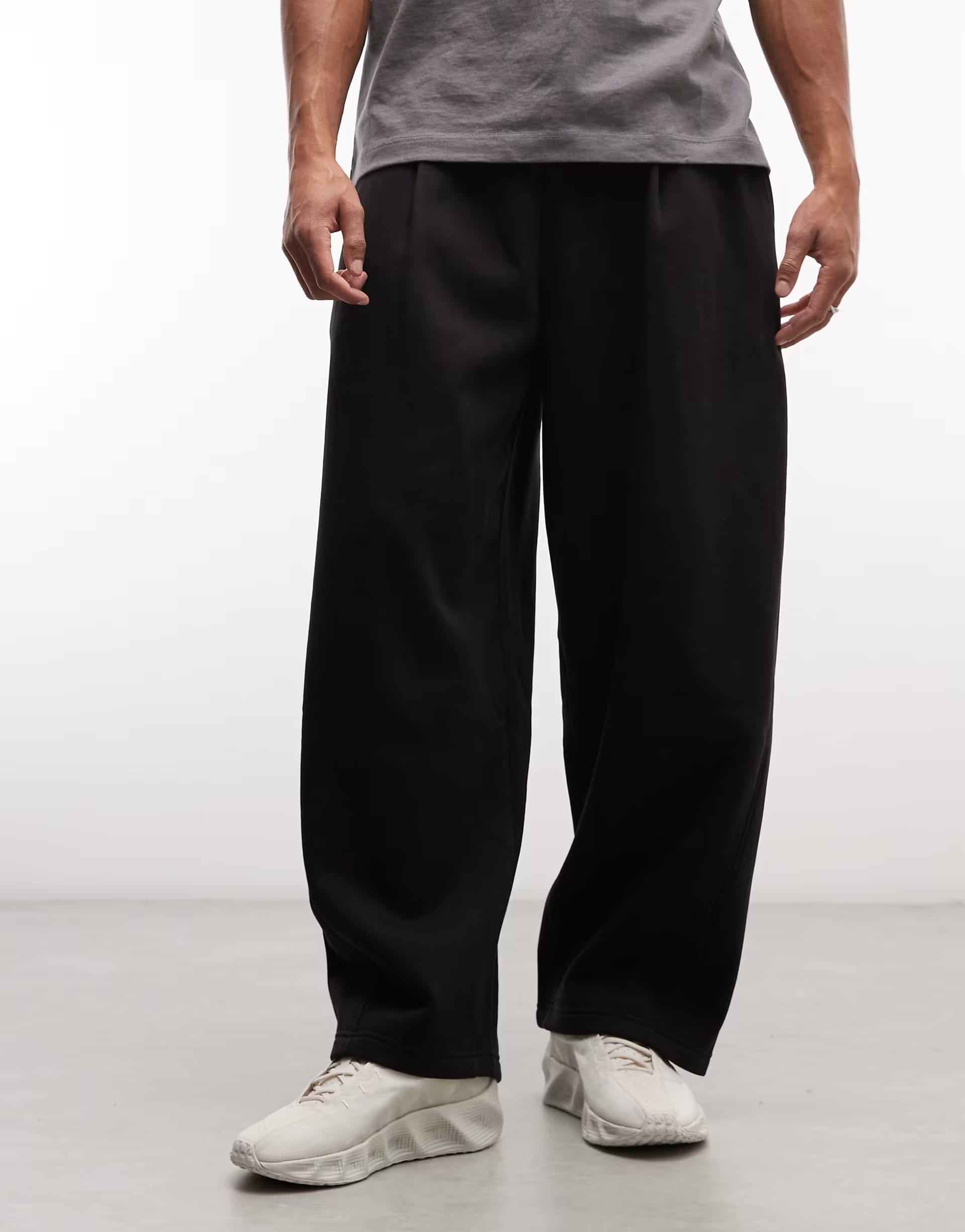 ASOS Black Wide Barrel Leg Pleated Joggers