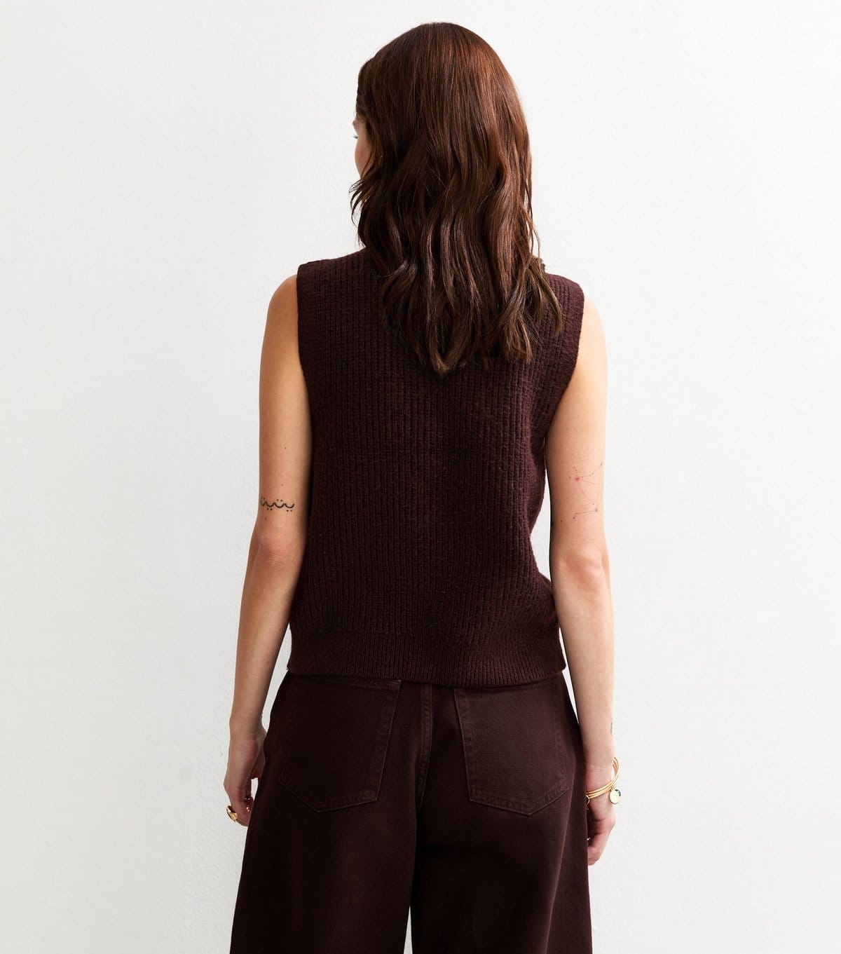 New Look Women's Dark Brown Button Up Chunky Knit Waistcoat New Look - 4