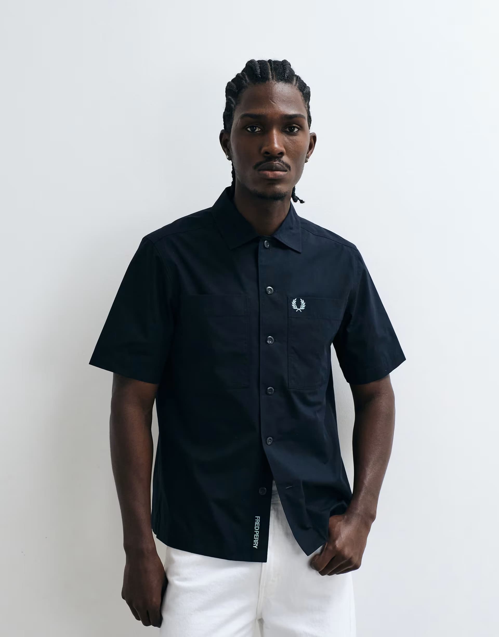 ASOS Fred Perry relaxed short sleeve cotton shirt in navy